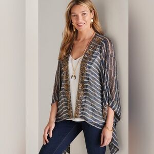 Soft Surroundings Midas Beaded Crinkle Chiffon Cardi Cupro Rayon - L/XL